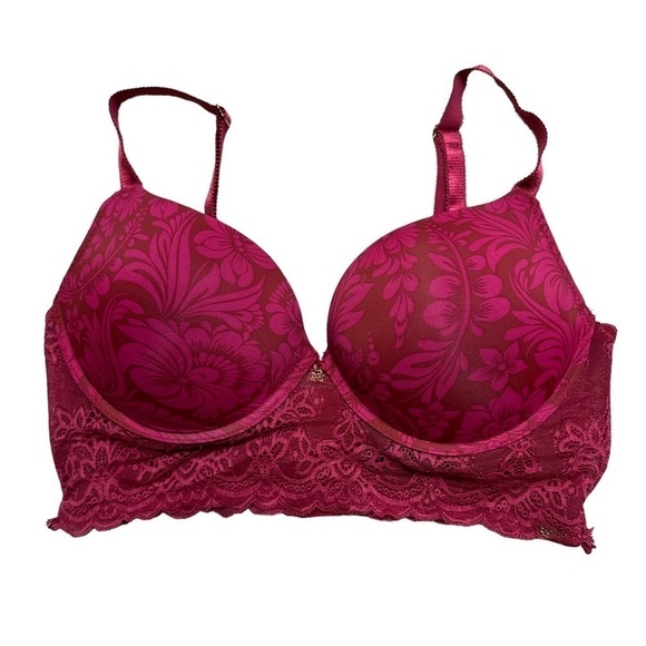Rachel Roy Magenta Floral Print 5 Hook Push Up Bra 38D - Picture 1 of 7